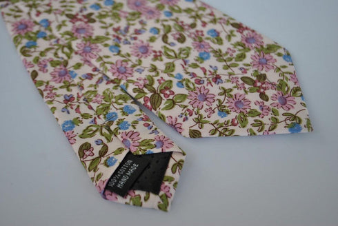 skinny cream and lilac purple floral cotton tie